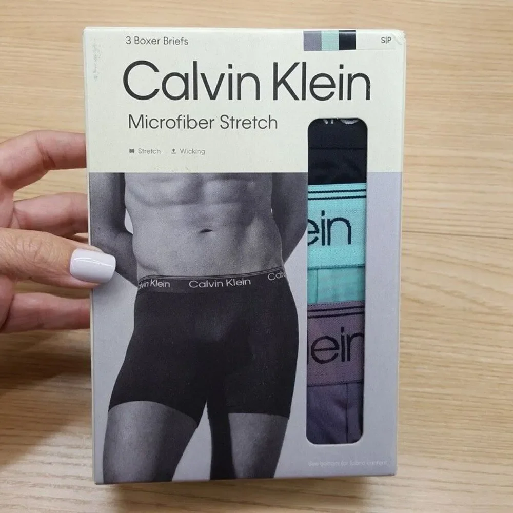 CALVIN KLEIN Boxer Briefs Mens Small Grey Black Stripe 3-Pack Microfiber Stretch